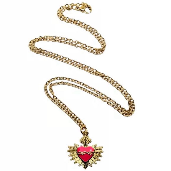 Hot Pink Sacred Heart Crown of Thorns Fiery Radiant Jesus Mary Catholic Necklace - Picture 13 of 16